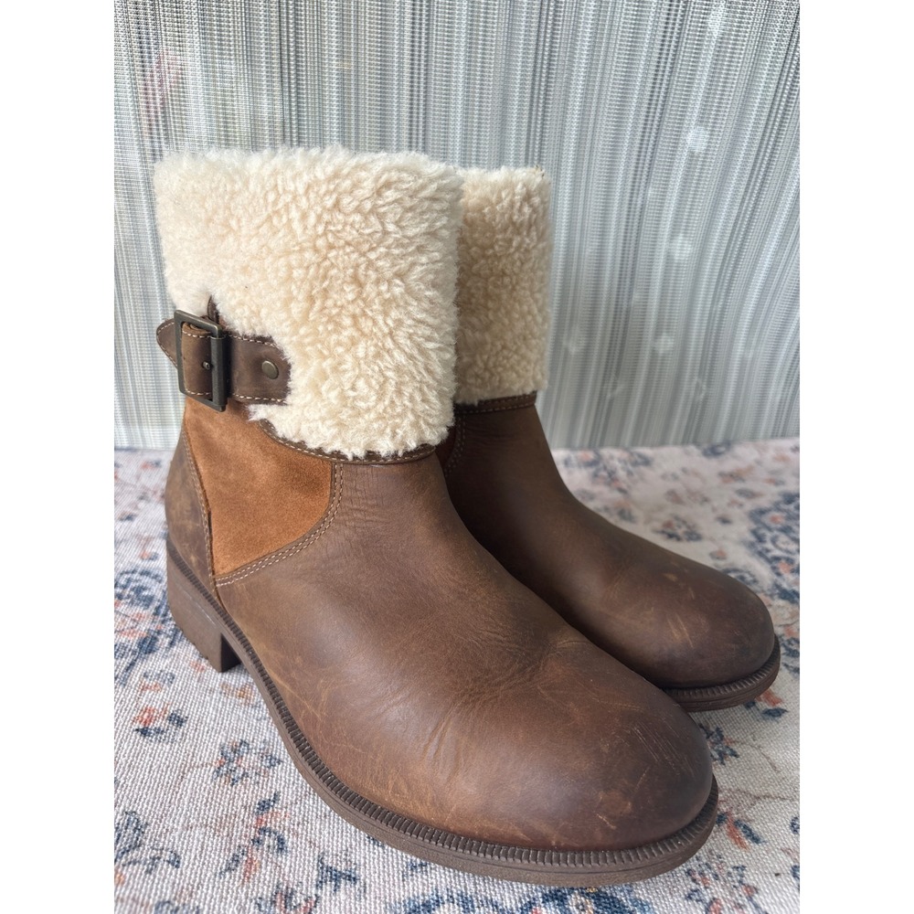 UGG Elings Zip Brown Leather Sheepskin Ankle Boots 1112620 Womens 9